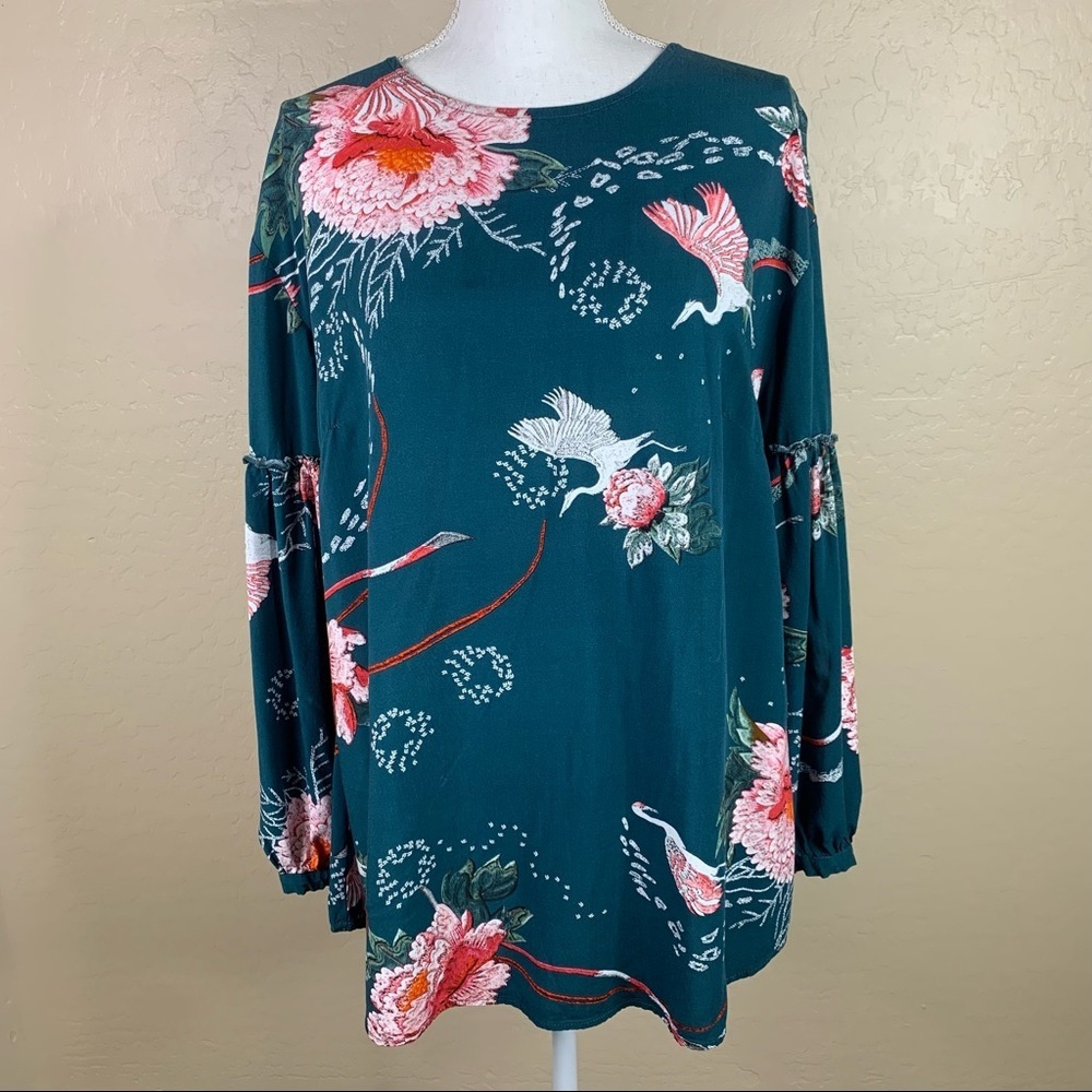 Jaase Absinthe Green Floral Printed Boho Tunic